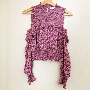 Likely Paisley Smocked Cold-shoulder Top